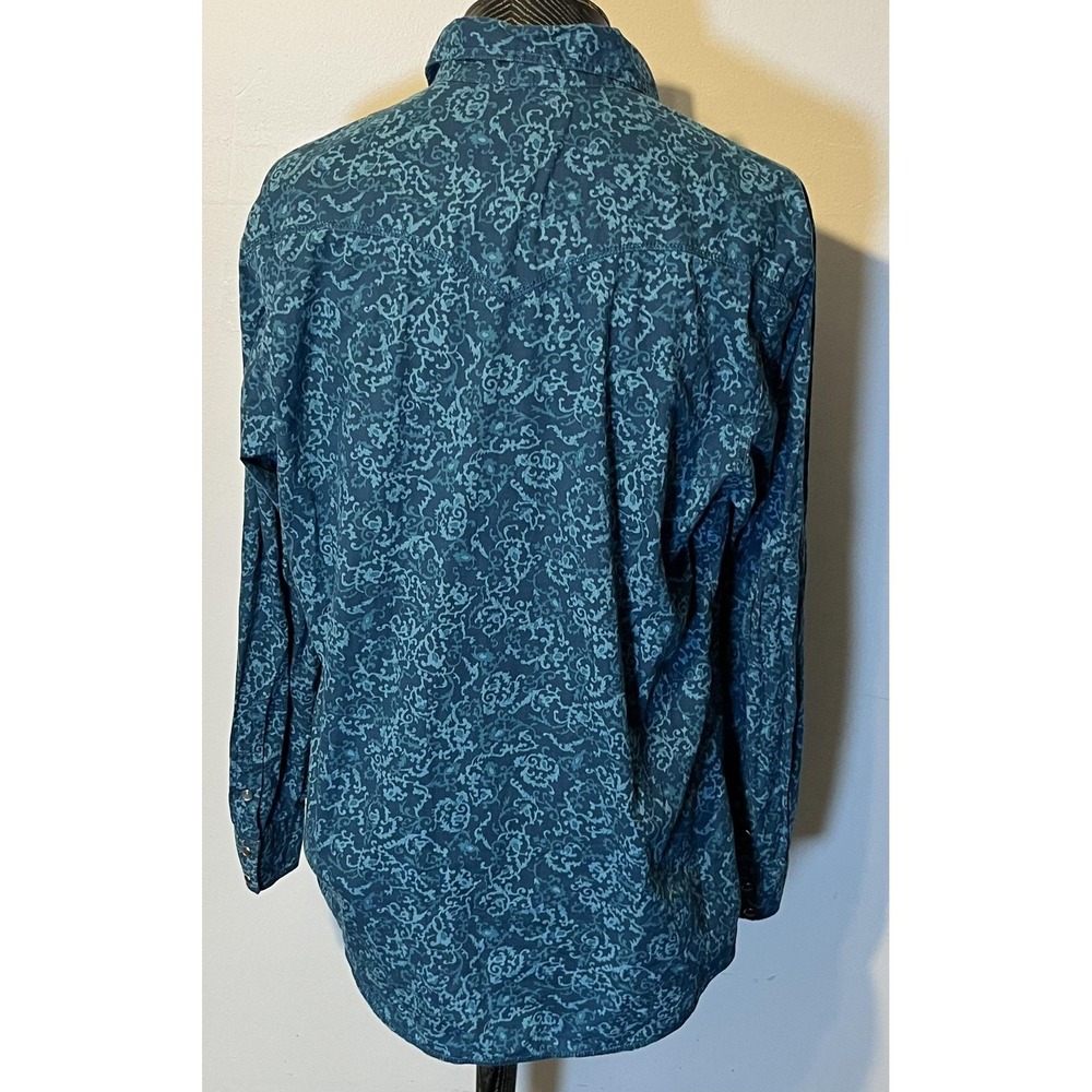 Tin Haul Mens Large Blue Floral Western Pearl Snap Shirt Long Sleeve Cotton - Picture 5 of 9